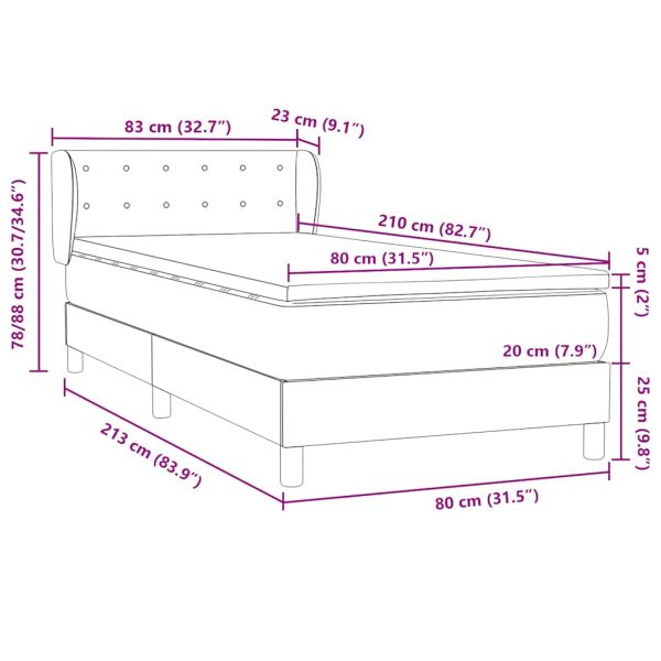 Box Spring легло с матрак Тъмнозелено 80x210 cm Кадифе