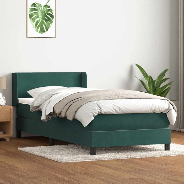 Box Spring легло с матрак Тъмнозелено 80x210 cm Кадифе
