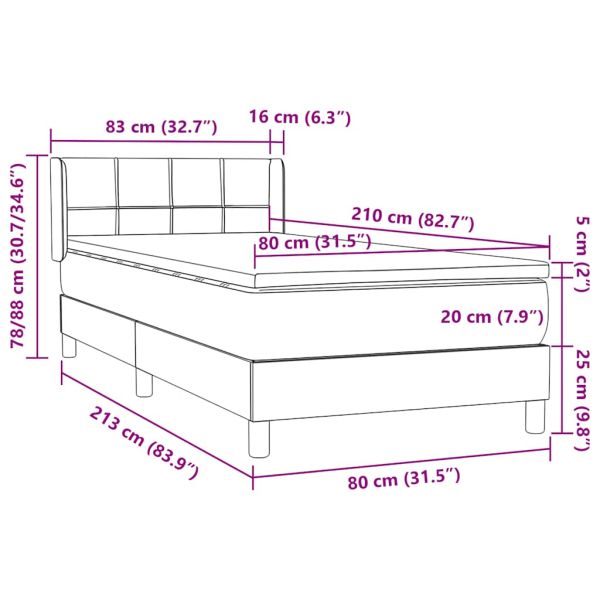 Box Spring легло с матрак Тъмнозелено 80x210 cm Кадифе