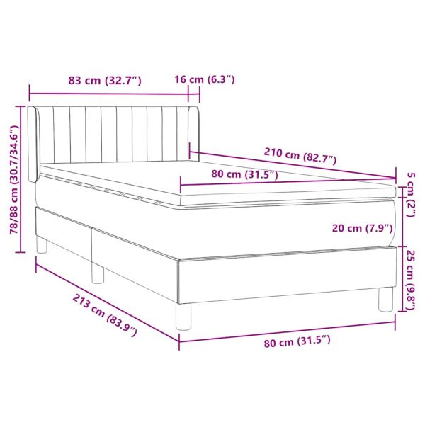 Box Spring легло с матрак Тъмнозелено 80x210 cm Кадифе