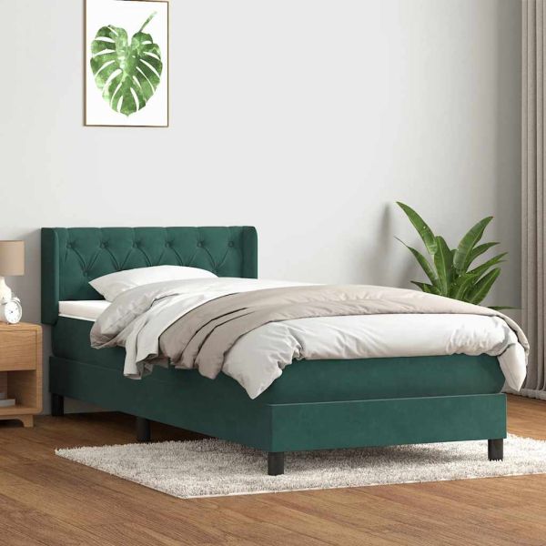 Box Spring легло с матрак Тъмнозелено 80x210 cm Кадифе