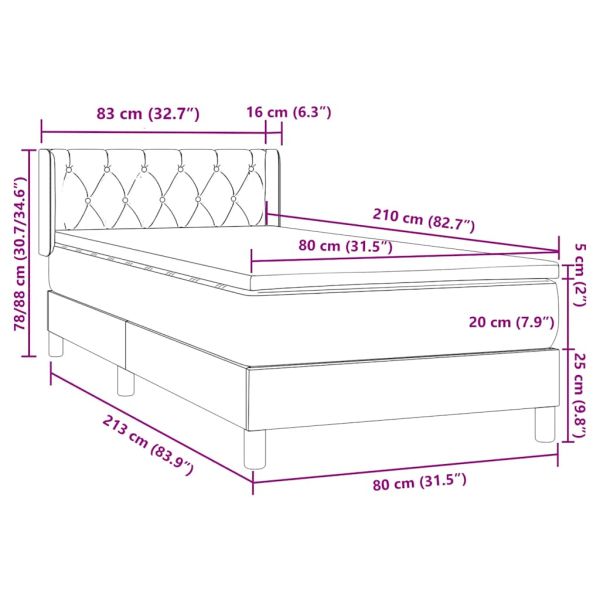 Box Spring легло с матрак Тъмнозелено 80x210 cm Кадифе