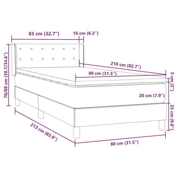 Box Spring легло с матрак Тъмнозелено 80x210 cm Кадифе
