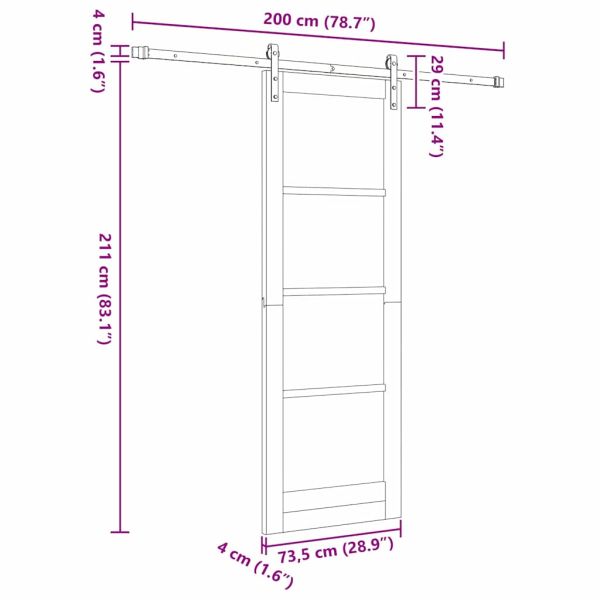Преплъзваща се врата Бяло 73,5 x 211 см Солидно борово дърво