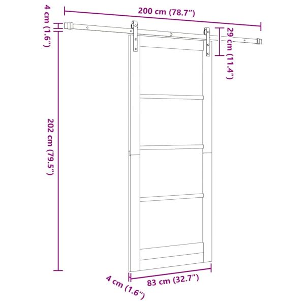 Преплъзваща се врата Бяло 83 x 202 см Солидно борово дърво