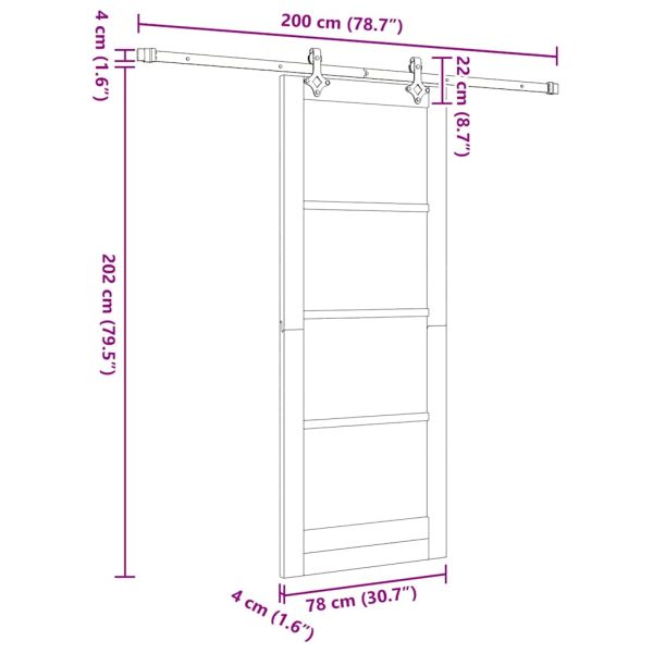 Преплъзваща се врата Бяло 78 x 202 см Солидно борово дърво