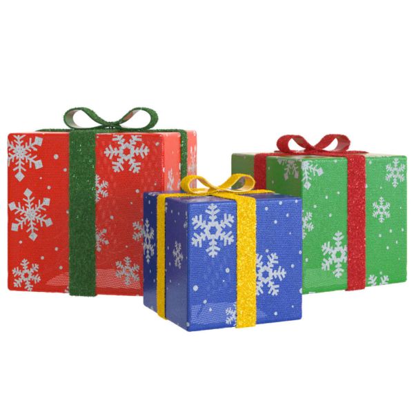 Светещи коледни кутии, 3 бр, 64 LED светлини, топло бяло