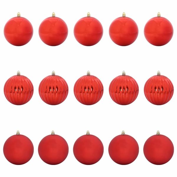 Комплект коледни топки XL 15 pcs Червено Пластмаса