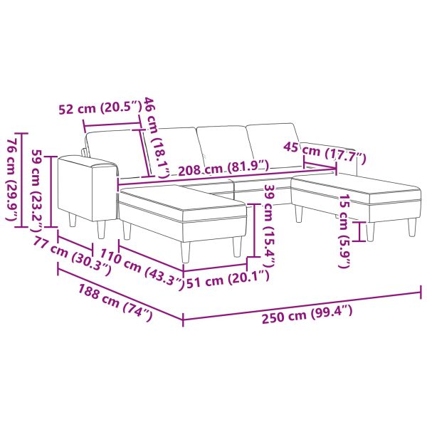 Диван Светлосиво 250 x 188 x 76 см Кордюрова тъкан