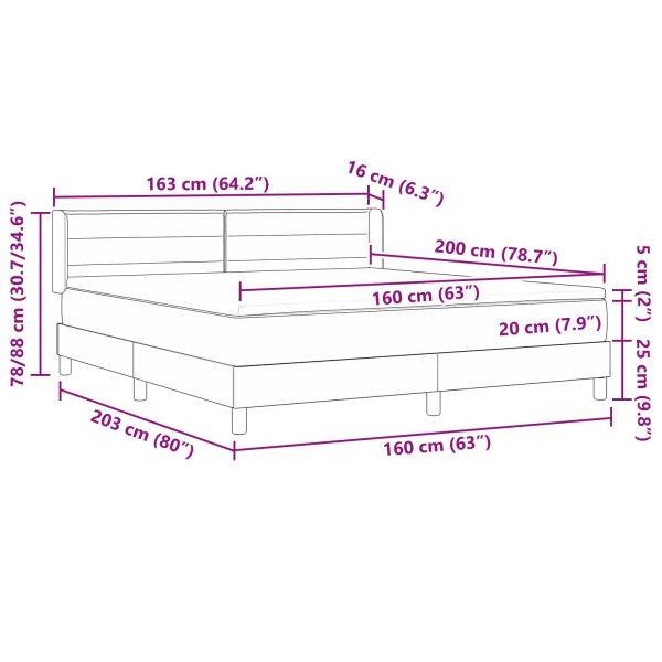 Легло с пружинирана основа Тъмен кафяв 200 x 160 см Полиестер