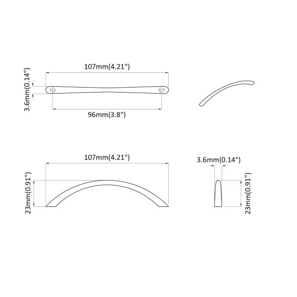 Дръжка 12 pcs Сребрист 107 x 3.6 x 23 мм Неръждаема стомана