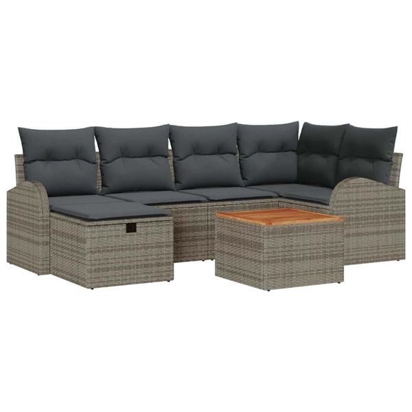 Градински Софа Комплект с възглавница 7 pcs Сив Полиратан