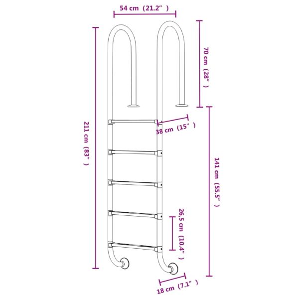 Стълба за басейн 54x38x211 см неръждаема стомана 304