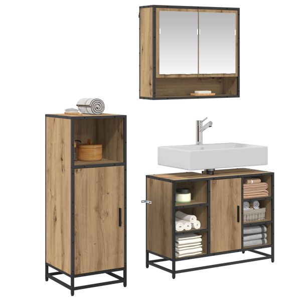 Комплект мебели за баня с рафт 3 pcs Дъб Инженерно дърво