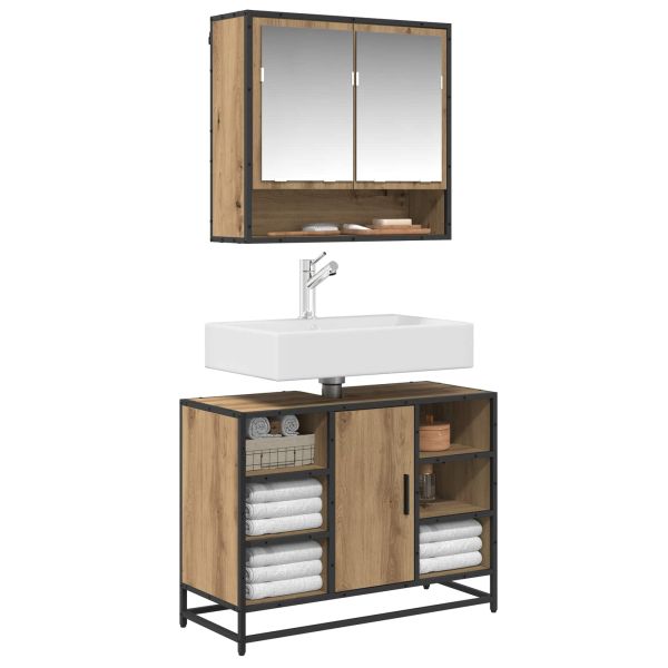 Комплект мебели за баня с рафт 2 pcs Дъб Инженерно дърво