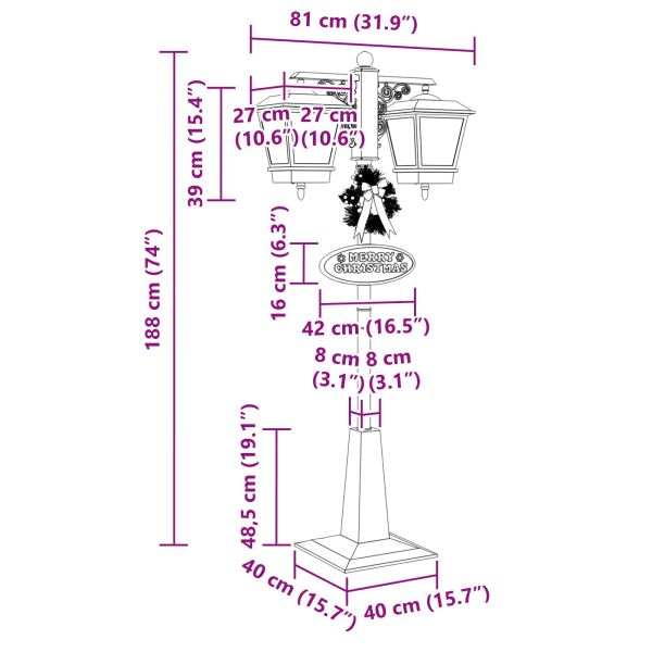 Коледен уличен лампа с 2 фенера Червено 40,5 x 80 x 188 см