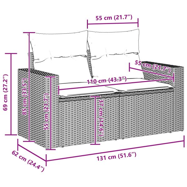 Градински Софа Комплект с възглавница 10 pcs Черно полиратан