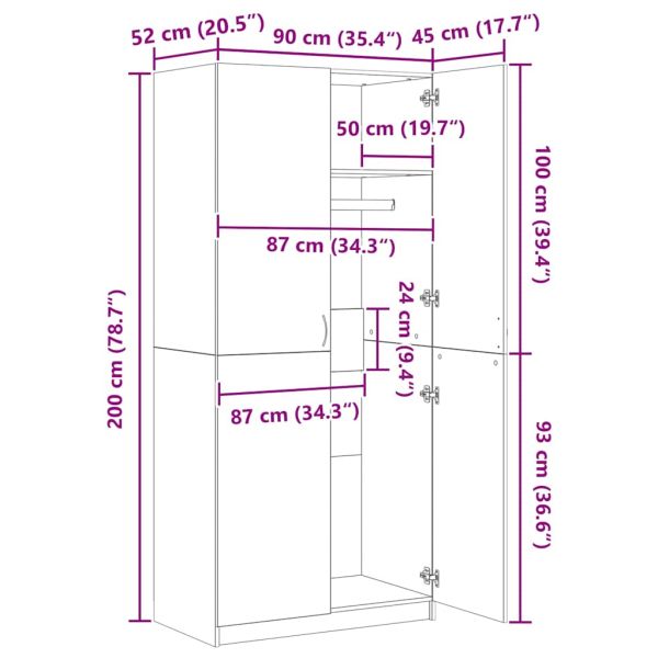 Гардероб, черен, 90x52x200 см, ПДЧ