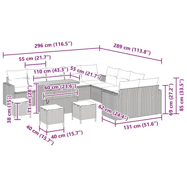 Градински Софа Комплект 14 pcs Черно полиратан