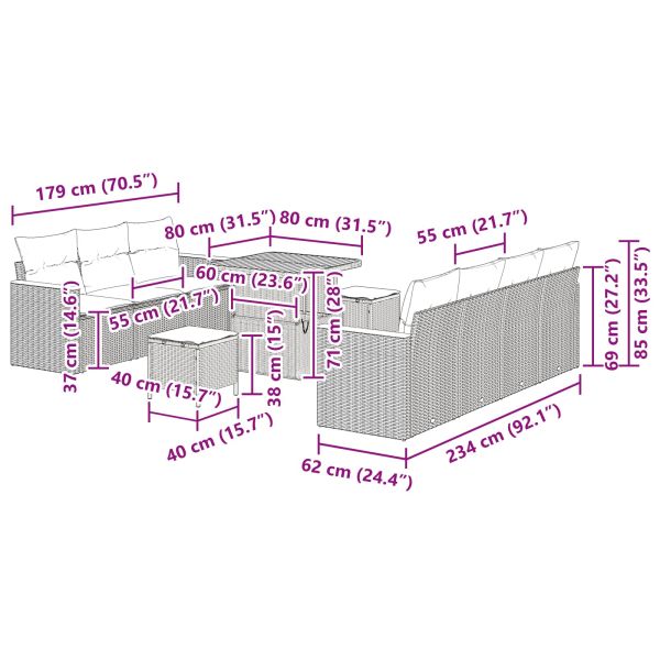 Градински Софа Комплект 10 pcs Черно полиратан
