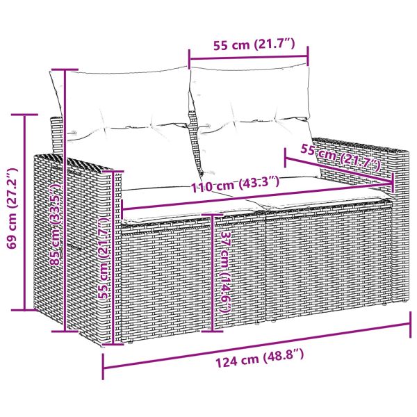 Градински Софа Комплект с възглавница 9 pcs Черно полиратан