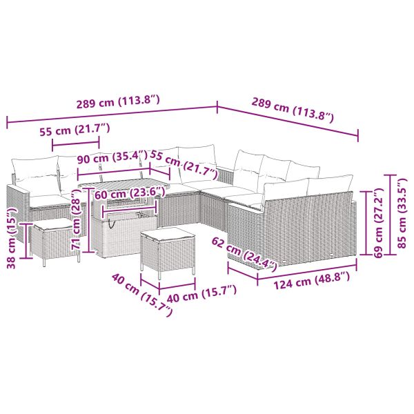 Градински Софа Комплект 13 pcs Черно полиратан