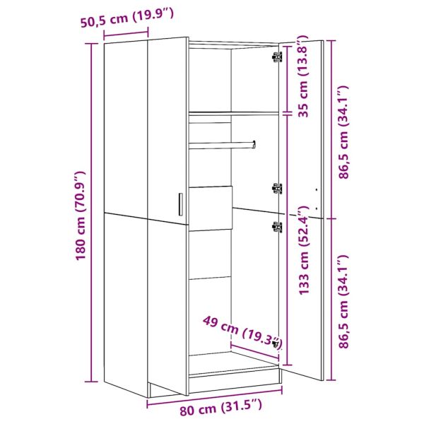 Гардероб, бетонно сив, 80x52x180 см, инженерно дърво
