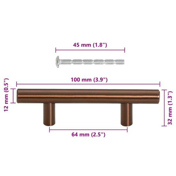 Дръжки за шкафове, 10 бр, бронз, 64 мм, неръждаема стомана