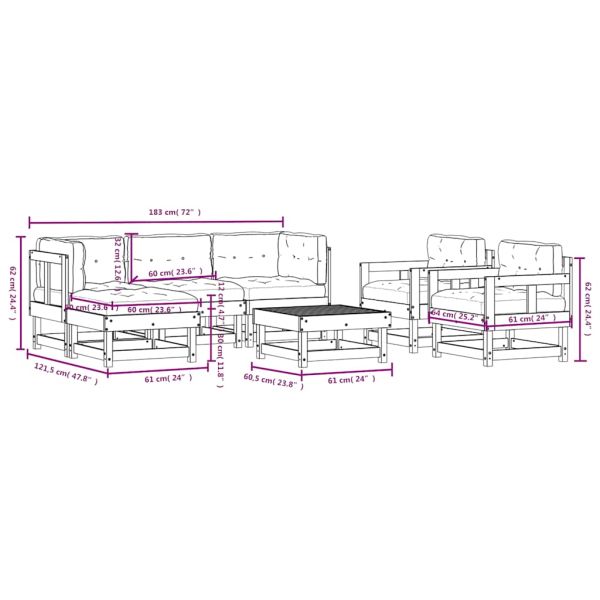 Градински лаундж комплект 7 части с възглавници импрегниран бор