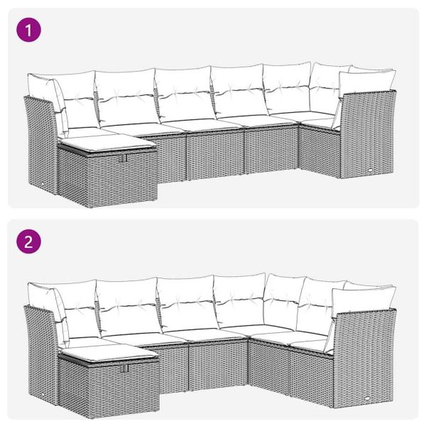 Градински диван с възглавници, 7 части, бежов полиратан