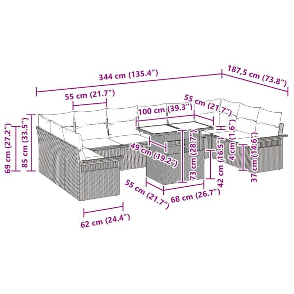 Градински Софа Комплект 11 pcs Бежово Полипропилен Ратан