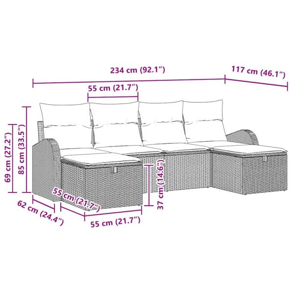 Комплект дивани с възглавница 6 pcs Сив полиратан