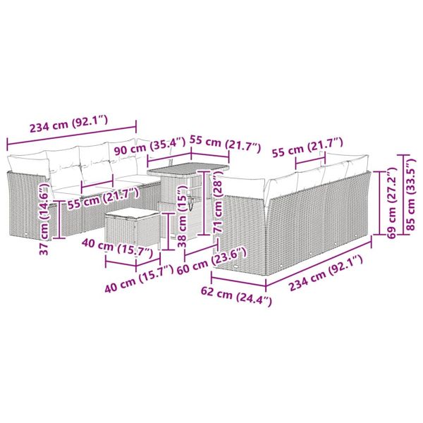 Градински Софа Комплект 11 pcs Бежов и кремав полиратан