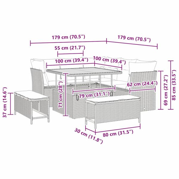 Градински Софа Комплект с възглавница 8 pcs бежово и кремаво