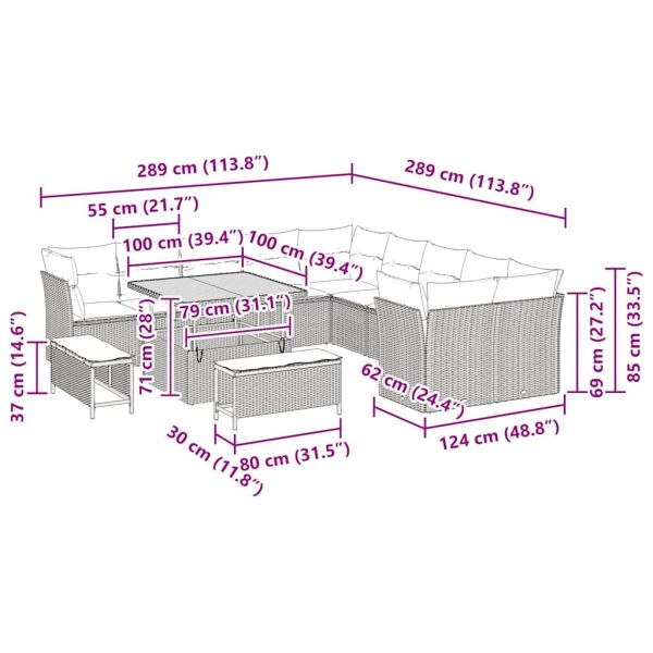 Градински Софа Комплект 13 pcs Бежов и кремав полиратан