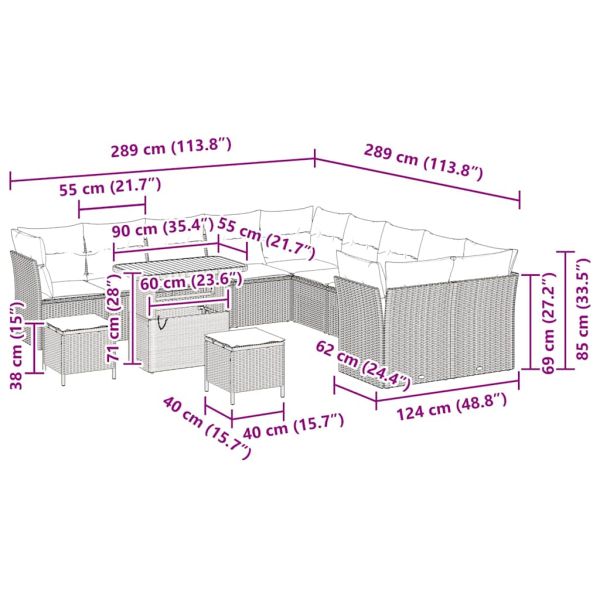 Градински Софа Комплект с възглавница 13 pcs бежово и кремаво