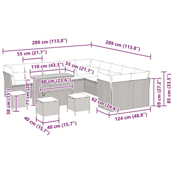 Градински Софа Комплект 14 pcs Бежов и кремав полиратан
