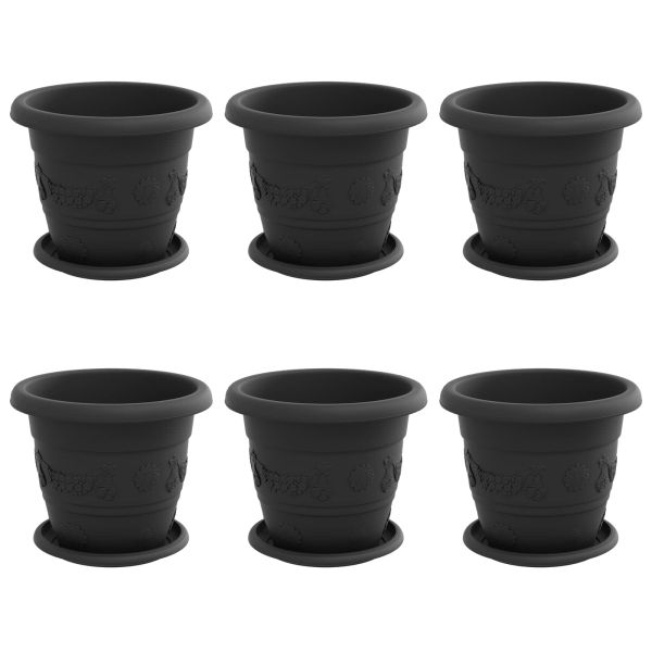Саксии за растения 6 pcs Черно Ø 26 x 21.5 см Пластмаса