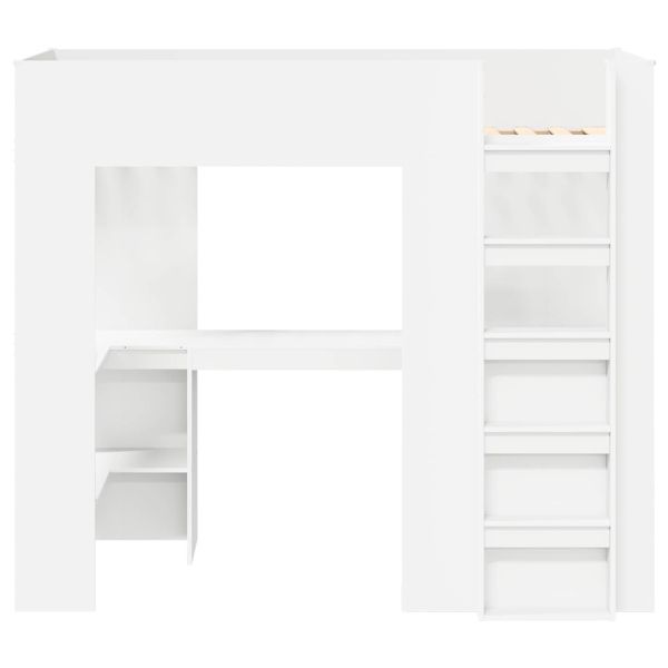 Рамка за двуетажно легло с бюро със съхранение Бяло 90 x 200 cm