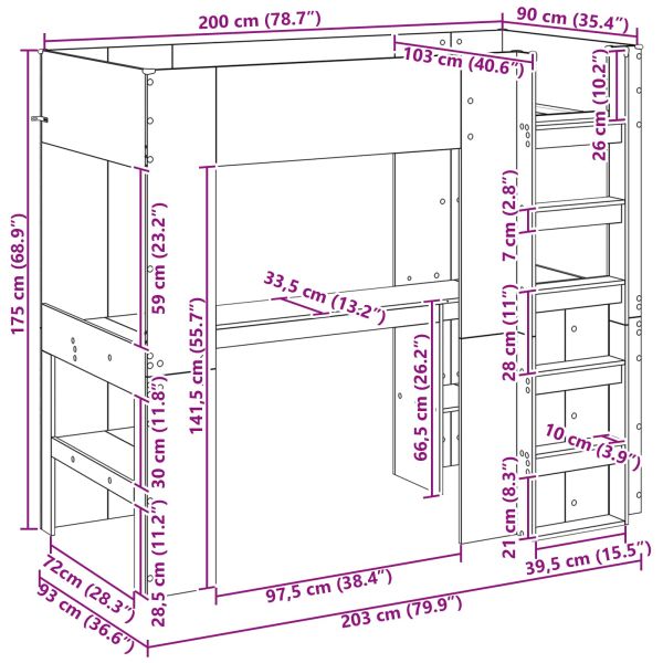 Рамка за двуетажно легло с бюро Димян дъб 80 x 200 cm