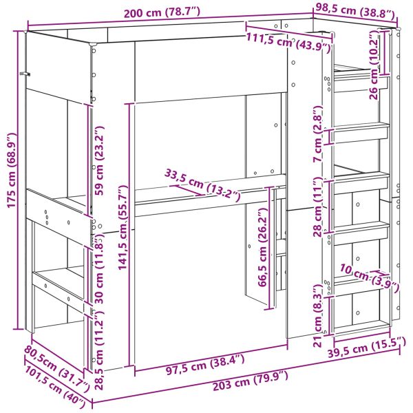 Рамка за двуетажно легло с бюро Циментено сиво 80 x 200 cm