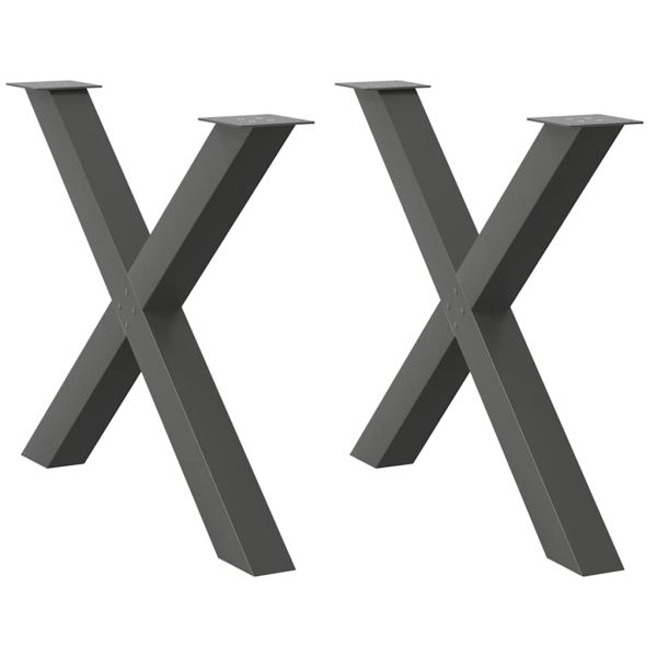 Крака за трапезна маса, X-образни, 2 бр., антрацит, 90x(72-73) см, стомана