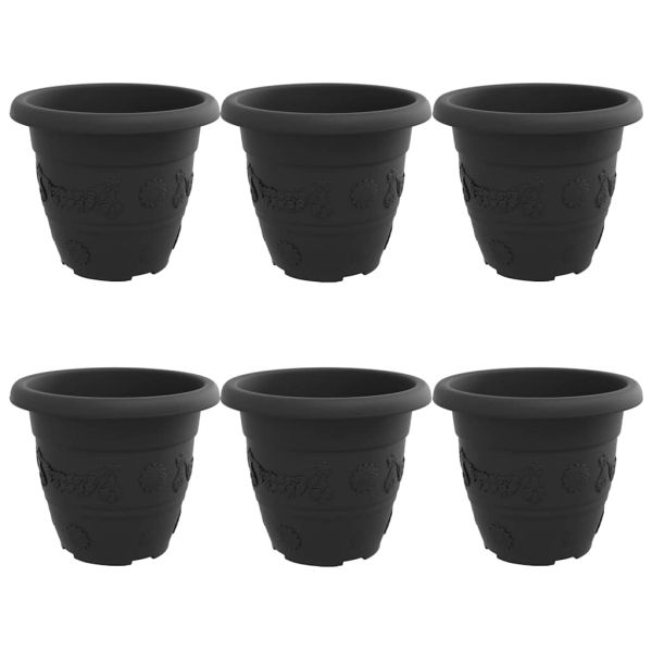 Кръгла саксия за цветя 6 pcs Черно Ø 26 x 21.5 см Пластмаса
