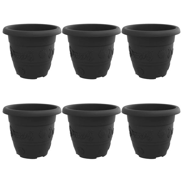 Кръгла саксия за цветя 6 pcs Черно Ø 26 x 21.5 см Пластмаса