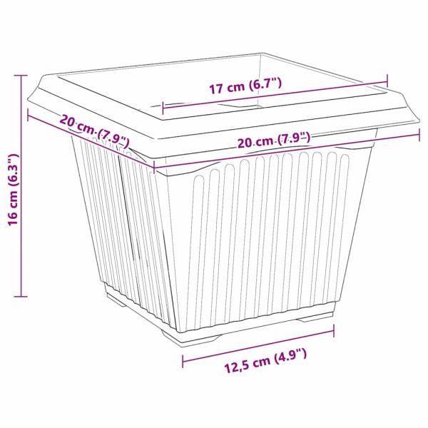 Квадратна цветна саксия 6 pcs Черно 20 x 20 x 16 см Пластмаса