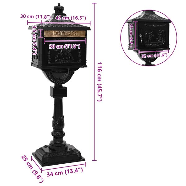 Изправена пощенска кутия с врата Черно 42,5 x 29,5 x 117 см