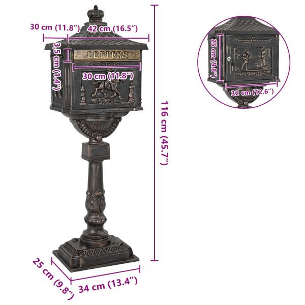 Изправена пощенска кутия с врата Бронзов 42,5 x 29,5 x 117 см