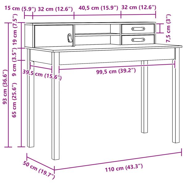 Бюро с чекмедже Кафяво с восъчно покритие 110 x 50 x 93 см