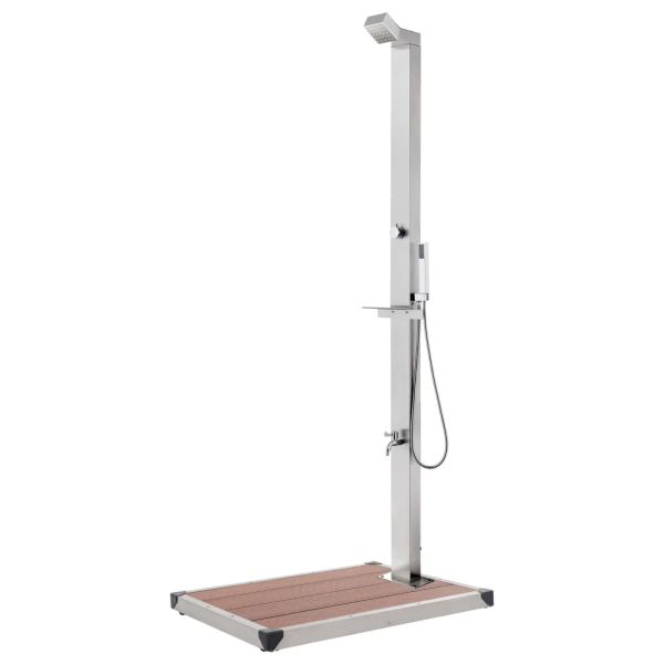 Градински душ с кафява основа, 225 см, неръждаема стомана