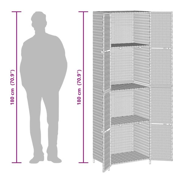 Градински шкаф за съхранение, сив, 59x40x180 см, полиратан